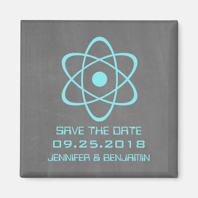 Aqua Atomic Chalkboard Save the Date Magnet (Vorne)