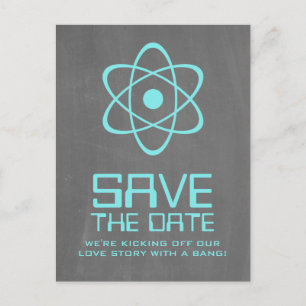Aqua Atomic Chalkboard Save the Date Postkarte