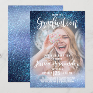 Aqua Baby Blue Triple Glitzer Foto Abschluss Einladung