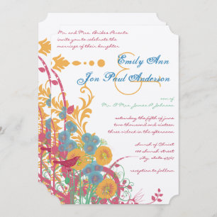Aqua Beeswax Raspberry Wild Blume Bird Wedding Einladung