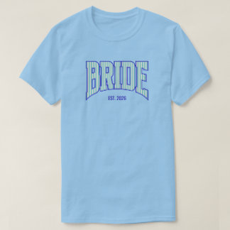 Aqua + Beige Stripe Navy Varsity BRIDE T-Shirt