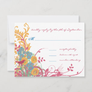 Aqua Bienenwachs Himbeere Wilde Blume Vogel Hochze RSVP Karte