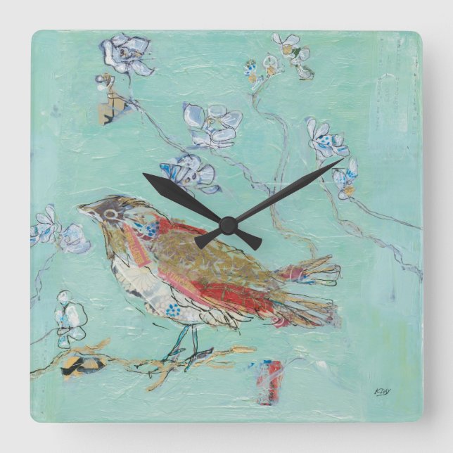 Aqua Bird Quadratische Wanduhr (Vorderseite)