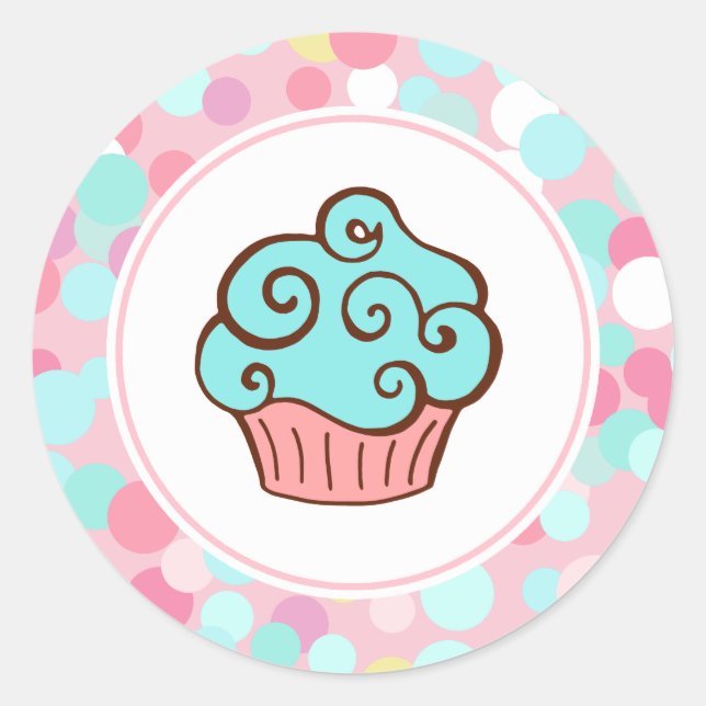 Aqua Birthday Cupcake Bäckereiaufkleber Runder Aufkleber (Vorderseite)