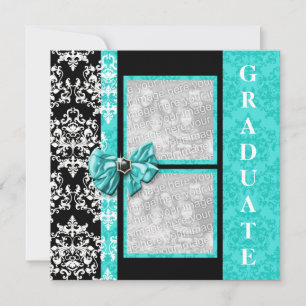 Aqua Black Abschluss Damask Template PERSONALISIER Einladung