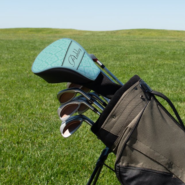 Aqua & Black Diamant gemusterter individuelle Name Golf Headcover (In SItu)