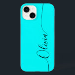 Aqua Black Elegant Calligraphy Script Name Case-Mate iPhone 14 Hülle<br><div class="desc">Aqua Elegant Black Calligraphy Script Custom Personalisiert Name iPhone 14 Smart Phone Cases bietet ein modernes und trendy einfaches und stilvolles Design mit Ihrem personalisierten Namen in eleganter handgeschriebener Kalligraphie Skript Typografie auf einem aqua Hintergrund. Entworfen von ©Evco Studio www.zazzle.com/store/evcostudio</div>
