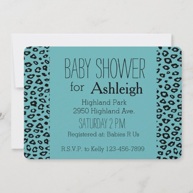 Aqua Black Leopard Print Baby Dusche Einladung (Vorderseite)