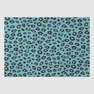 Aqua Black Leopard Print Seidenpapier