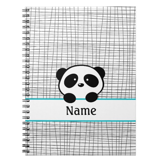 Aqua Black Personalisiert Panda Notebook Notizblock (Vorderseite)