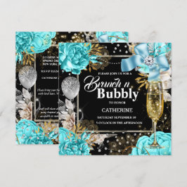 Aqua Black Rose Shabby Chic Bubbly Glitzer Einladung