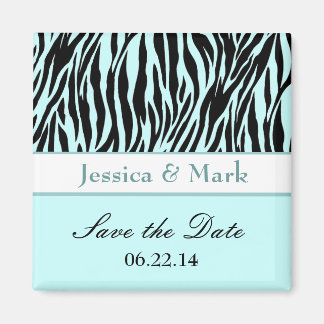 Aqua Black Zebra Save the Date Wedding Magnet