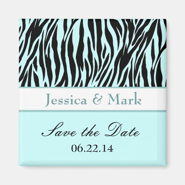Aqua Black Zebra Save the Date Wedding Magnet (Vorne)