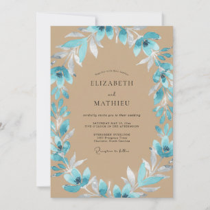Aqua-Blatt-Beige-Hochzeit Einladung