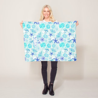 Aqua-blau-aquamarine Aquarellfarbe gemischte Musch Fleecedecke