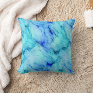 Aqua-Blau-Aquarell Fluid-Marmor Kissen