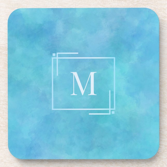 Aqua Blau Aquarell Monogramm Beverate Untersetzer (Vorderseite)