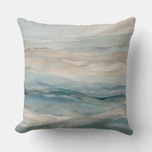 Aqua Blau Beige Türkis Creme abstraktes Wellenmust Kissen