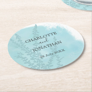 Aqua Blau Botanische Wasserfarben-Hochzeitswäsche Runder Pappuntersetzer