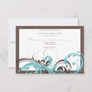 Aqua Blau, Braune Florale Hochzeits-Antwortkarte RSVP Karte