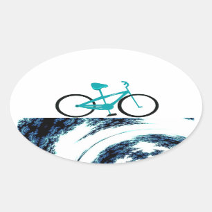 Aqua Blau Fahrrad Ovaler Aufkleber