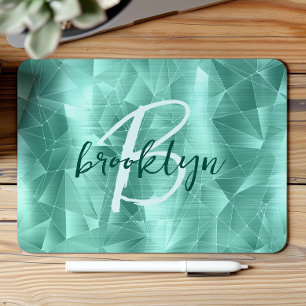 Aqua Blau Geometrische Gebürstete Metall-Schrift-M Mousepad