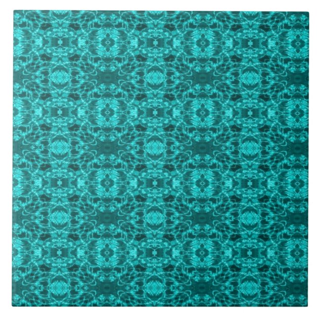 Aqua Blau Gewässer geometrische abstrakte Kunst Fliese (Vorderseite)
