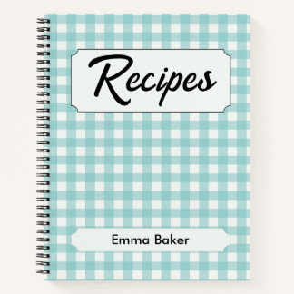 Aqua-Blau-Gingham-Retro-Rezeptbuch individuell anp Notizbuch