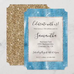 Aqua Blau Glam Glitter Tropenblätter Einladung