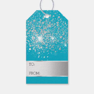 Aqua Blau Glitter Silber Konfetti Weihnachten   Geschenkanhänger