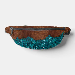 Aqua-Blau-Glitzern, rustikales braunes Holz Bauchtasche