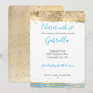 Aqua Blau Gold Glitter Konfetti Tier Geburtstag Einladung
