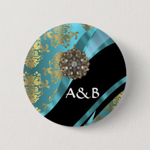 Aqua-Blau-Goldstaub-Imitate Kristall Button