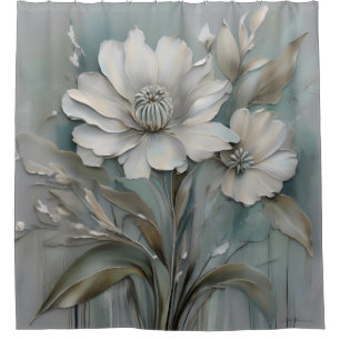 Aqua Blau Grau Moderne Flora Duschvorhang