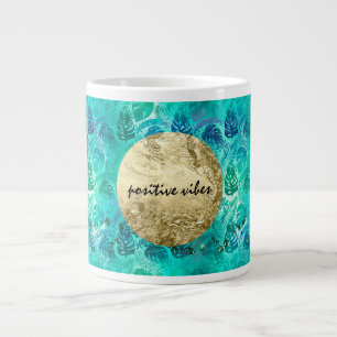 Aqua Blau Grüne Tropische Blätter           Jumbo-Tasse