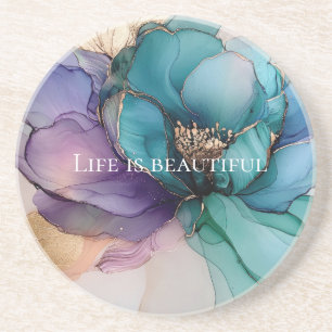 Aqua Blau Lila Gold Blume  Getränkeuntersetzer
