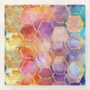 Aqua Blau Lila Grün Pink Gold Honigwabe Glasuntersetzer