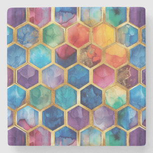 Aqua Blau Lila Grün Pink Gold Honigwabe Steinuntersetzer
