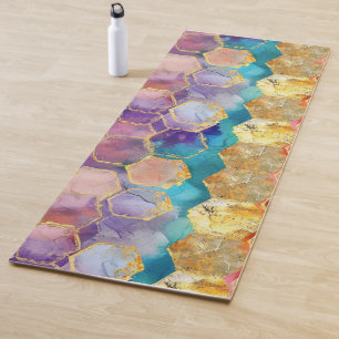 Aqua Blau Lila Grün Pink Gold Honigwabe Yogamatte