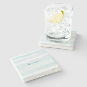 Aqua Blau Mint Weiße Wasserfarben Streifen Ombre Steinuntersetzer