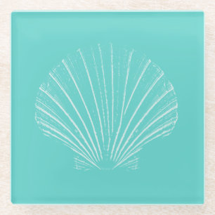 Aqua-Blau mit weißes SeeMuschel Glasuntersetzer