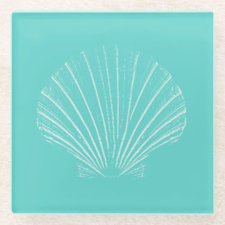 Aqua-Blau mit weißes SeeMuschel Glasuntersetzer