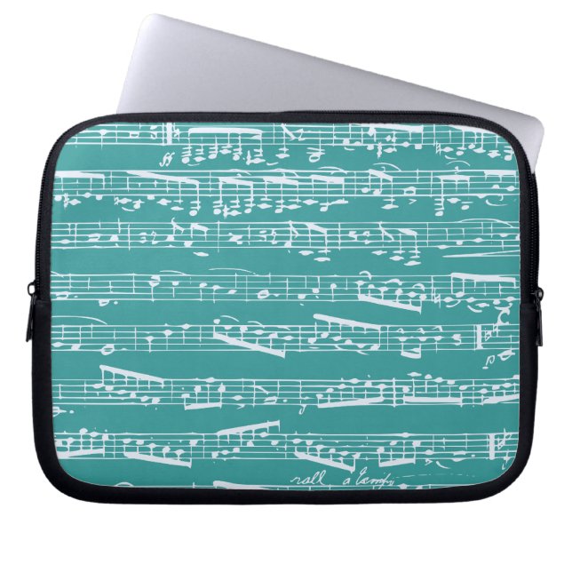 Aqua-Blau-Musiknoten Laptopschutzhülle (Vorderseite)