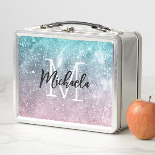 Aqua Blau Pink Ombre Meer Galaxie abstraktes Monog Metall Brotdose