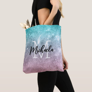 Aqua-blau Rosa Ombre Meer Galaxie abstrakt Monogra Tasche