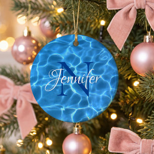 Aqua Blau Schwimmbad Foto Monogramm Keramik Ornament