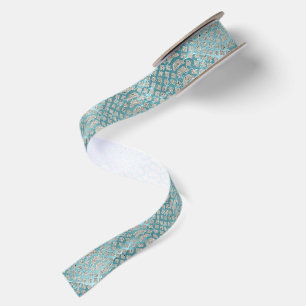 Aqua Blau Silber Schlangenprint Geburtstag Satinband