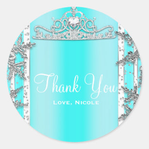 Aqua Blau & Silber Winter Schneeflocken Sweet 16 Runder Aufkleber