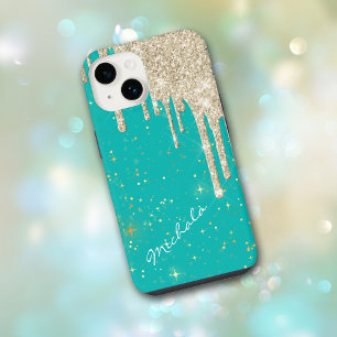 Aqua-Blau-Stern-Funkeln-Silber-Glitter-Tropfen iPhone 14 Hülle