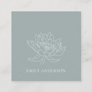 AQUA BLAU TEAL GOLD LOTUS LINIENZEICHNUNG BLUMEN QUADRATISCHE VISITENKARTE